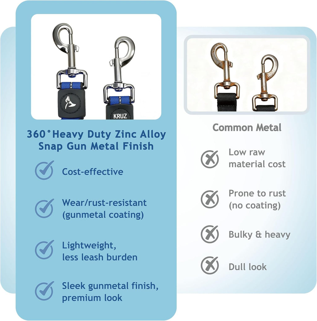 Kruz Double Dog Leash for Two Dogs (Width - 5/8”, Length 14”-27”) Dual Leash Coupler with Tangle-Free Swivel, Shock-Absorbing Reflective Bungee for Comfortable Walking & Training (Blue, Small)