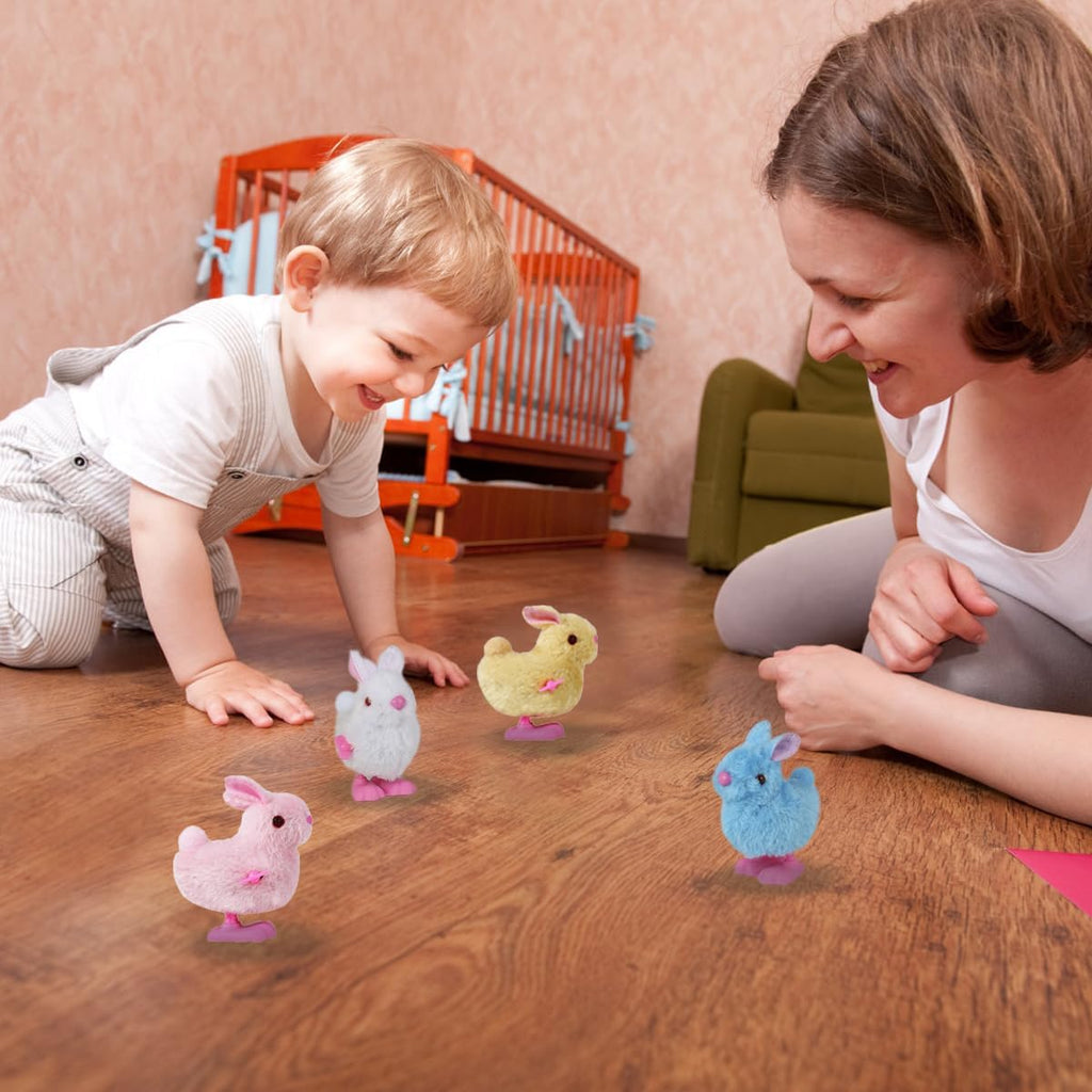 Chick Bunny Wind up Toys for Kids, 4 PCS Clockwork Novelty Jumping Hopping Toy for Easter Egg Hunt Basket Stocking Party Birthday Gift