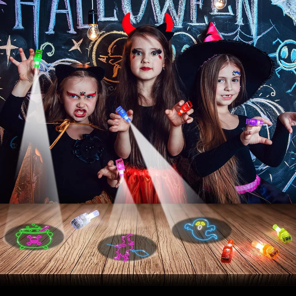 40/100PCS Halloween LED Light up Finger Lights Projection Glow Finger Rings Glow in the Dark Trick‑Or‑Treat Party Decor