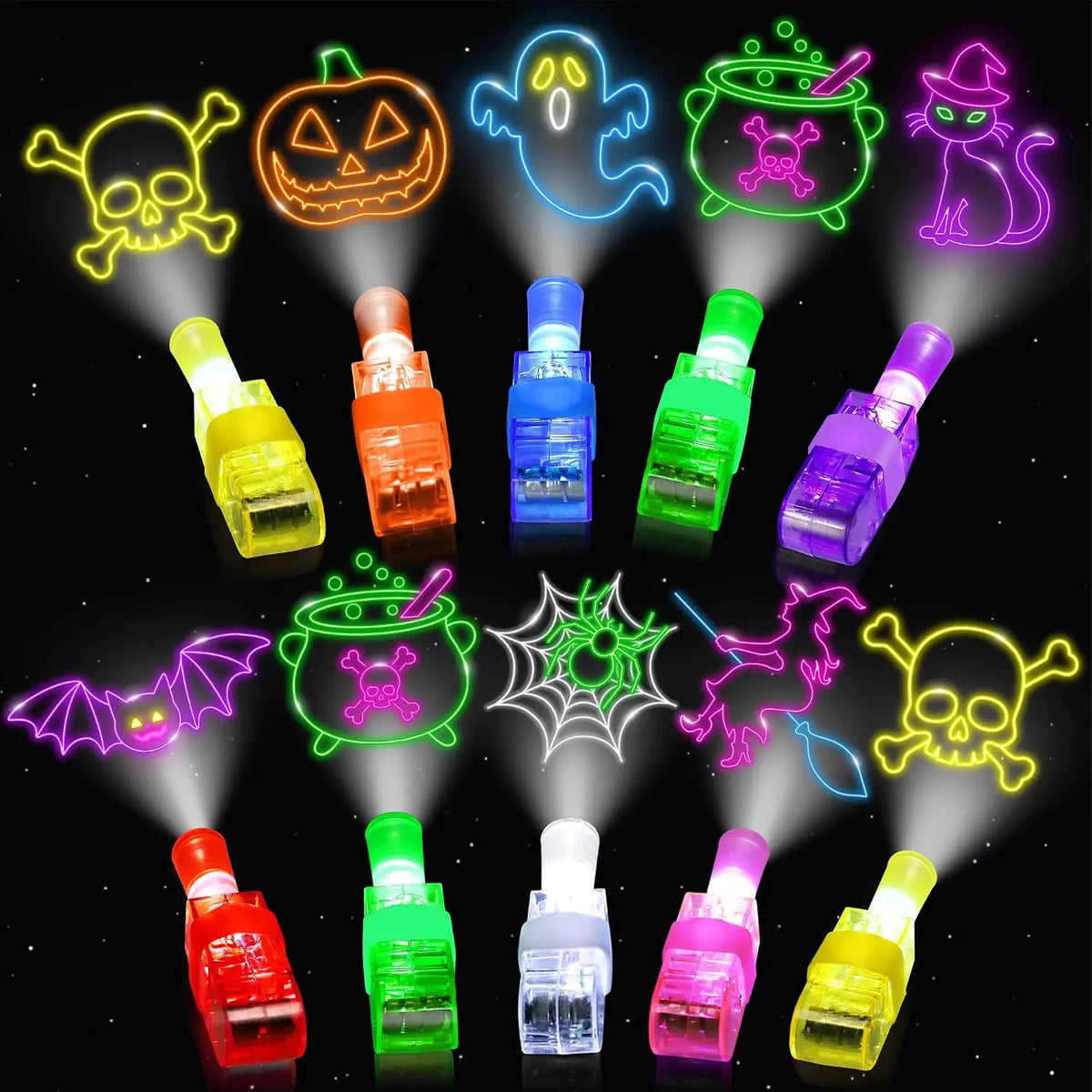 40/100PCS Halloween LED Light up Finger Lights Projection Glow Finger Rings Glow in the Dark Trick‑Or‑Treat Party Decor
