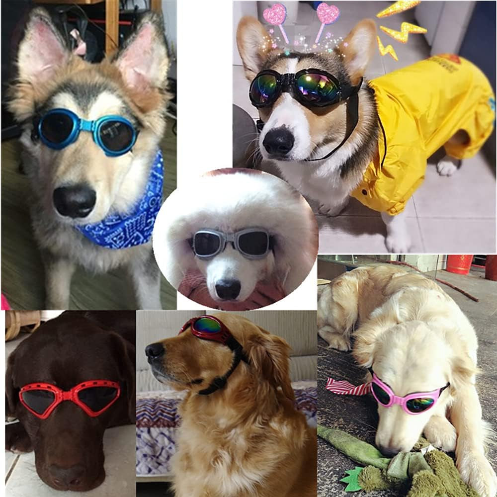 2Pcs Foldable Pet Dog Glasses Medium Large Dog Pet Glasses Pet Eyewear Dog Goggles Sunglasses (Dog Sunglasses Black + Red), 17Cm*15Cm/6.7*5.9Inch