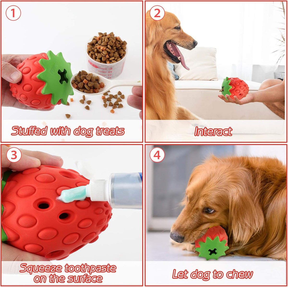 Strawberry Tough Dog Toys for Aggressive Chewers | Treat Dispensing Dog Toys | Dog Teething Chew Toy | Indestructible Durable Puppy Toy for Medium Large Dogs