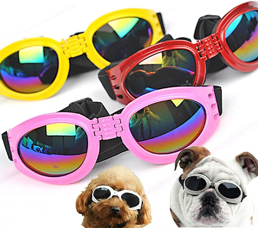 2Pcs Foldable Pet Dog Glasses Medium Large Dog Pet Glasses Pet Eyewear Dog Goggles Sunglasses (Dog Sunglasses Black + Red), 17Cm*15Cm/6.7*5.9Inch